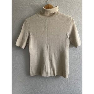 Massimo Dutti Short Sleeve Turtle Neck Ribbed Cream Top Sweater